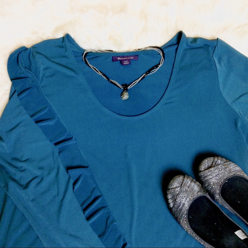 Turquoise High-Low Ruffle Tunic by Roaman's - Picture 2 of 5